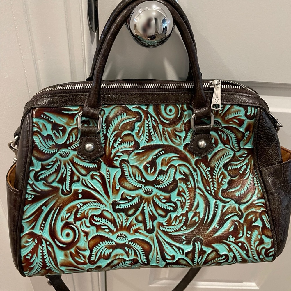 Patricia Nash Brown Teal Leather Satchel NWOT
